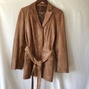 Danier Camel Belted Leather Jacket/Coat
